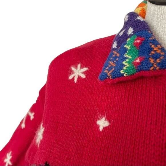 Design Options Phillip Jane Gordon Cardigan Holiday Snowman Patchwork Medium VTG - Picture 16 of 16